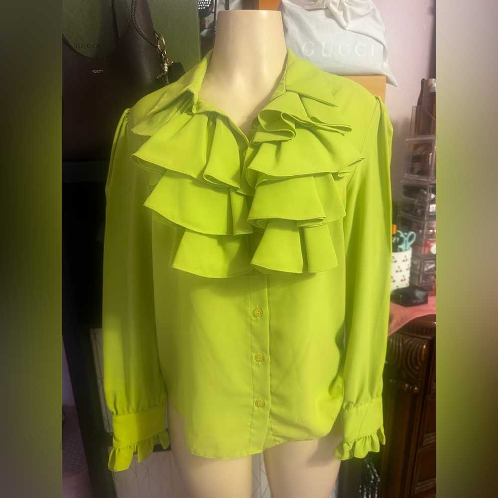 Sandro Bright Green Ruffled Blouse